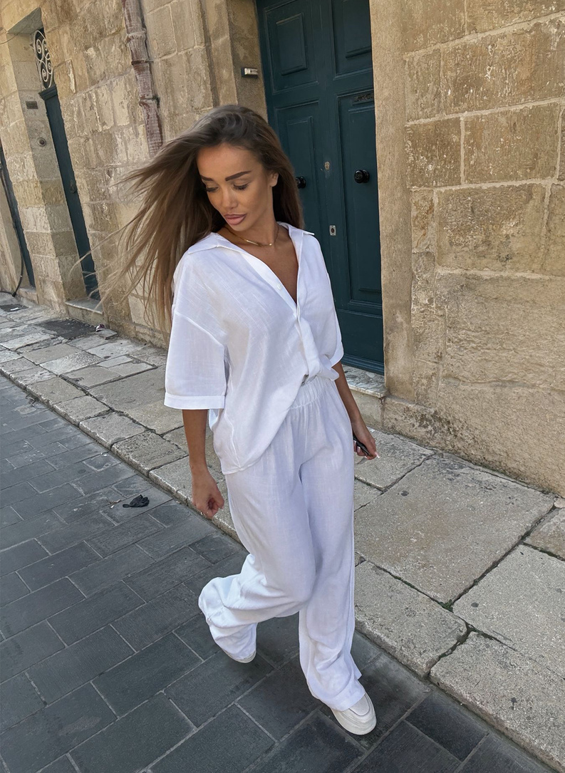 Lniany komplet damski CELEBRYTKA biały