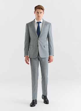 Szara marynarka garniturowa w niebieską kratę