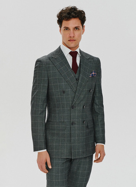 Szara dwurzędowa marynarka w kratę