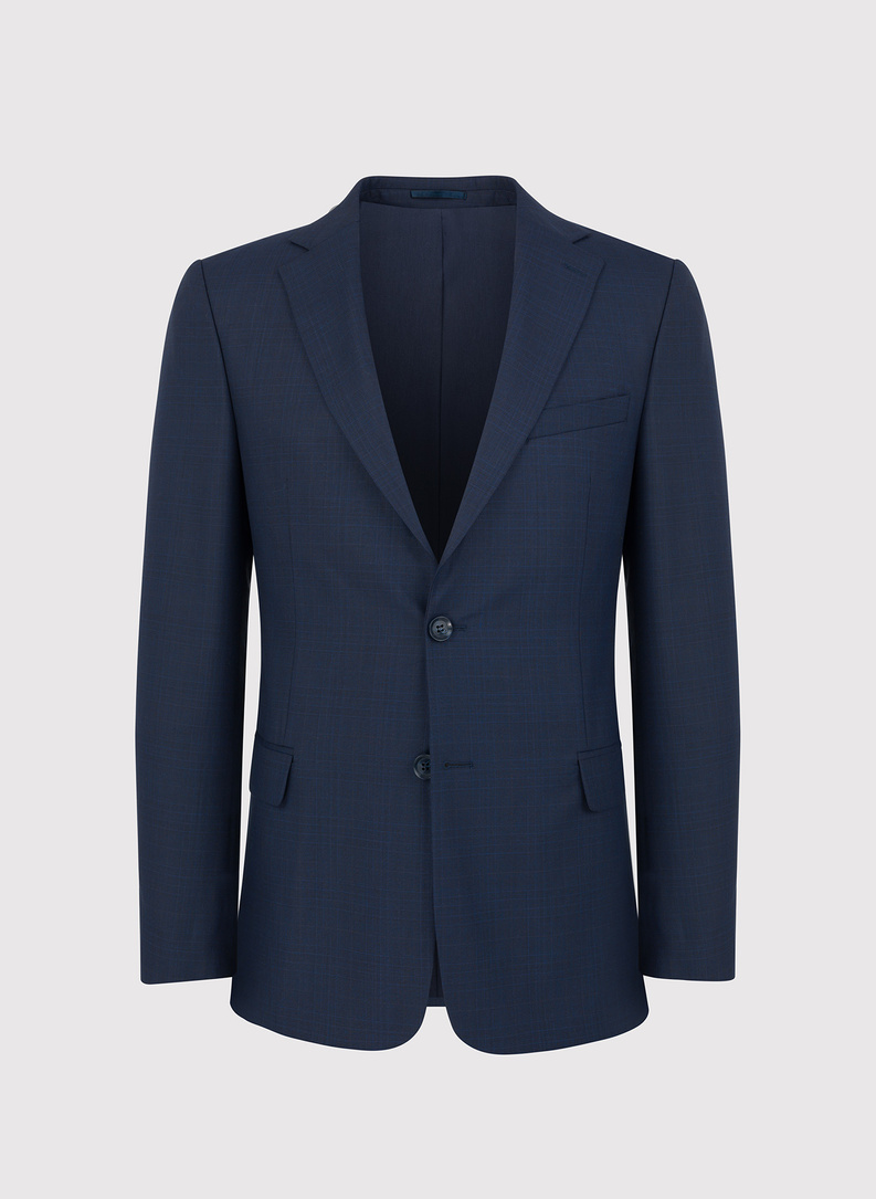 Granatowy garnitur w subtelną kratę