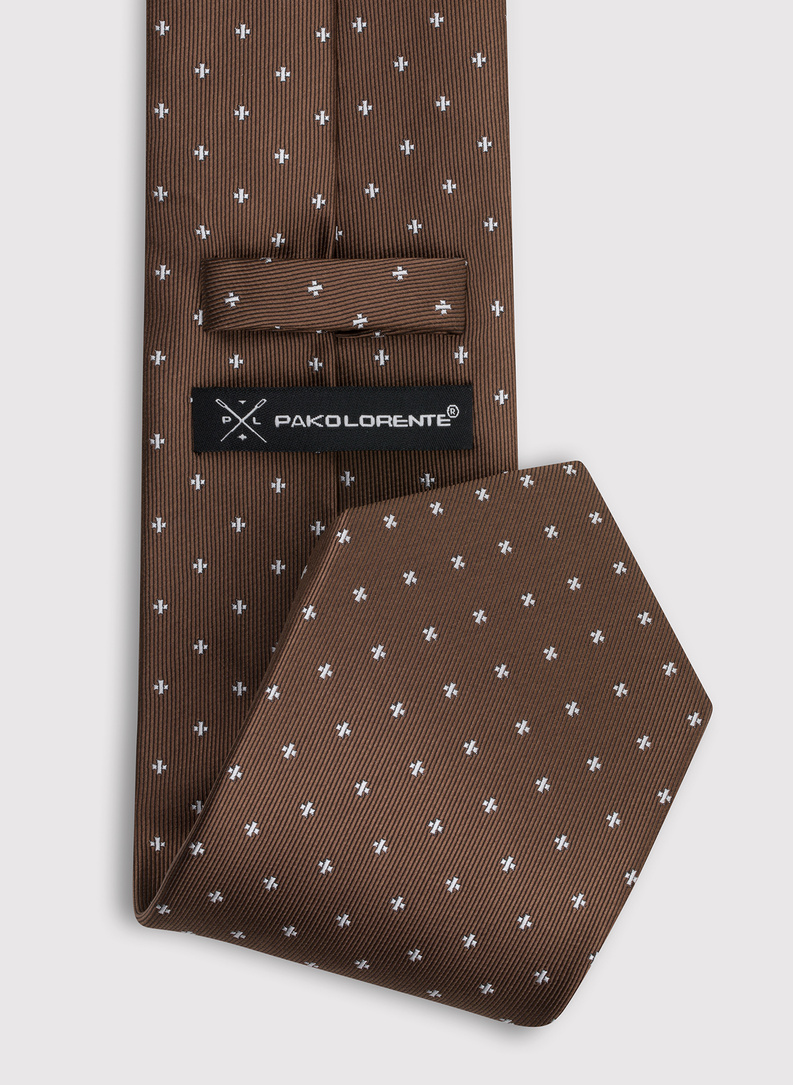 Brązowy krawat męski w mikrowzór