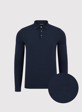 Granatowy sweter polo z bawełny merceryzowanej