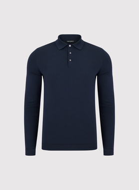 Granatowy sweter polo z bawełny merceryzowanej