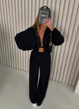 Czarny gładki komplet damski z wełną