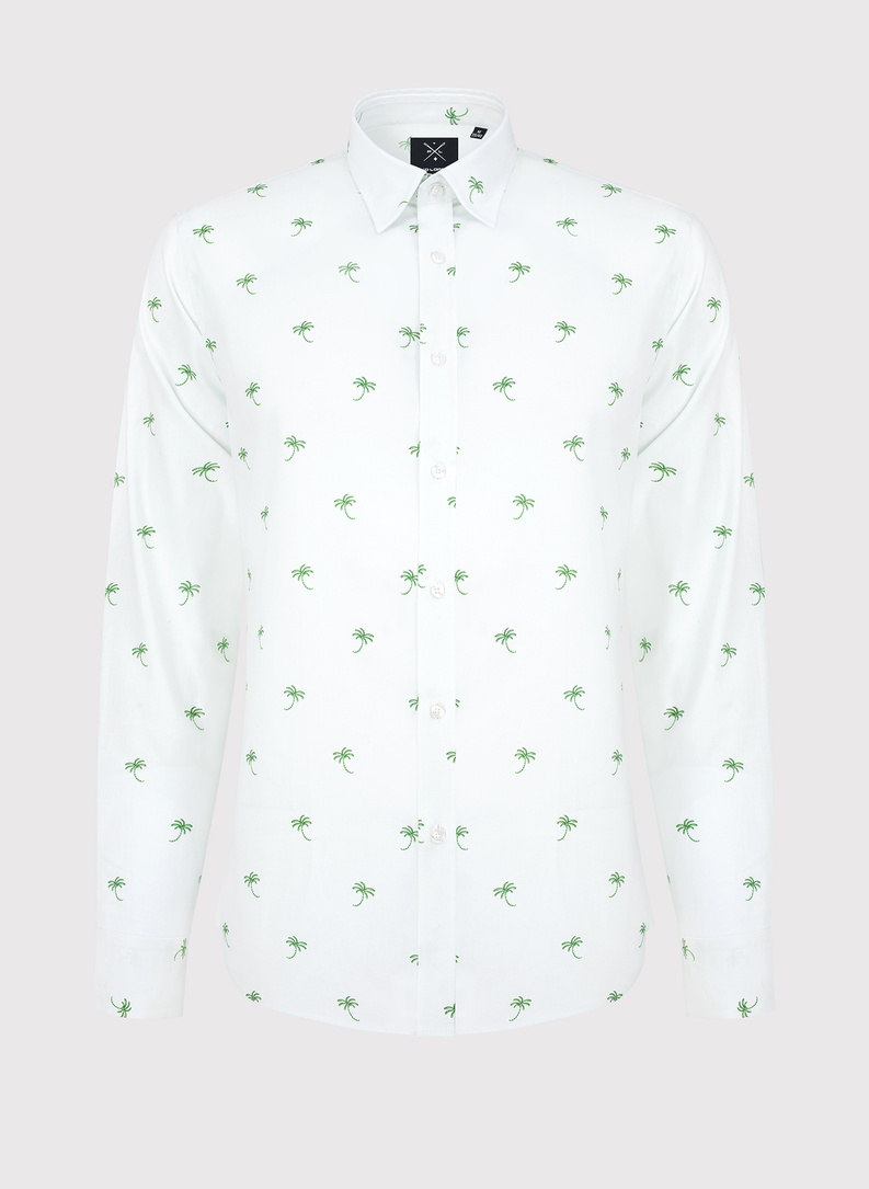 Biała koszula męska w zielone palmy 