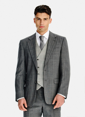 Wełniany szary garnitur w prążek