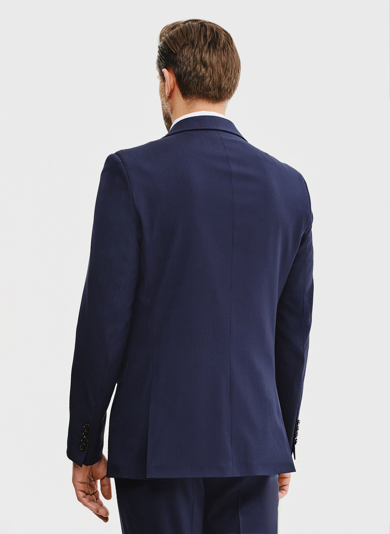 Wełniany granatowy garnitur męski