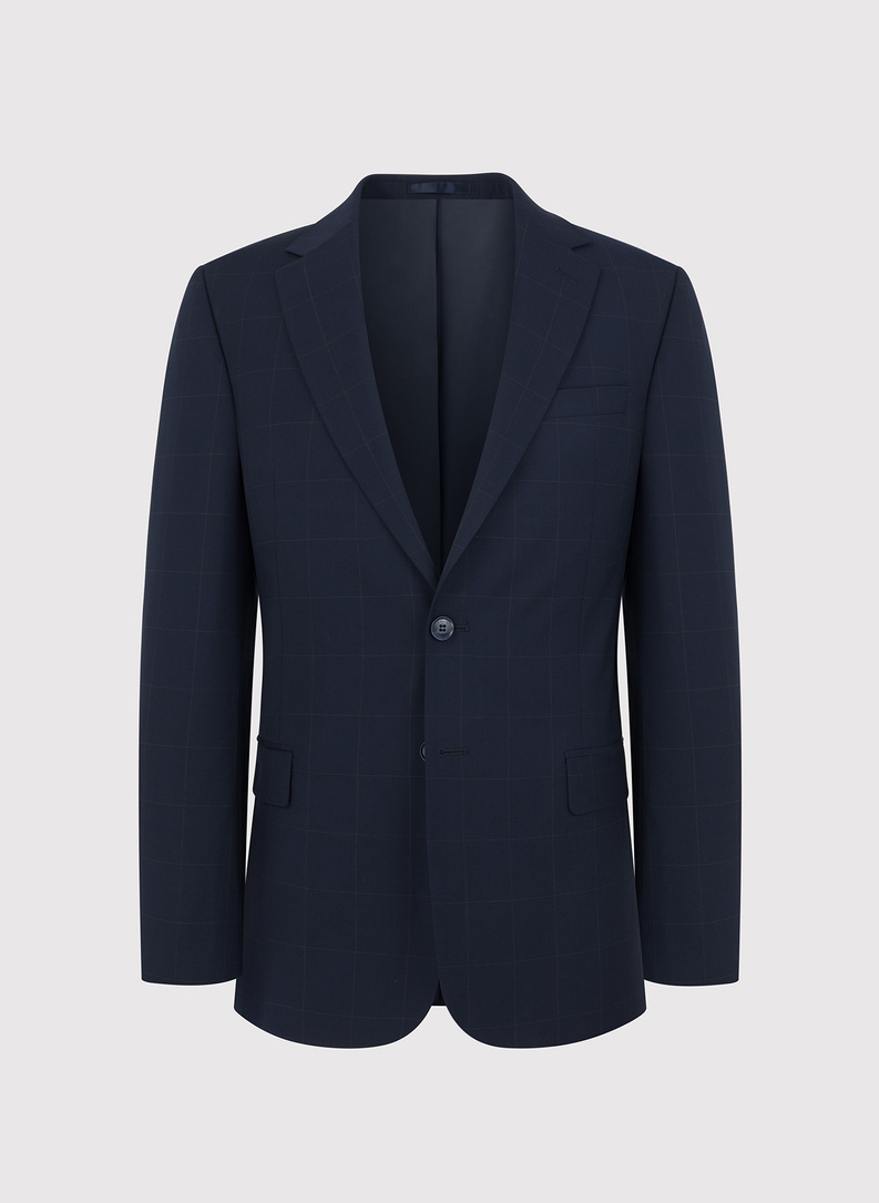 Granatowy garnitur w kratę Windowpane