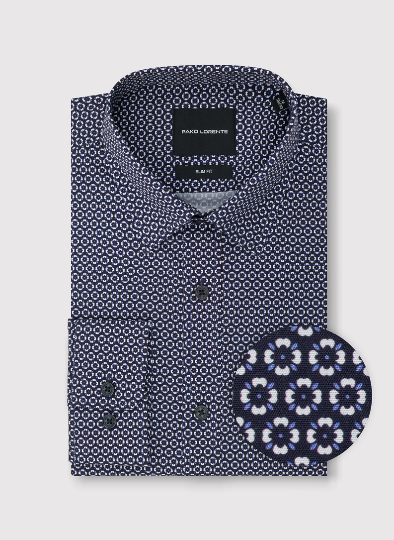 Granatowa koszula w kwiaty