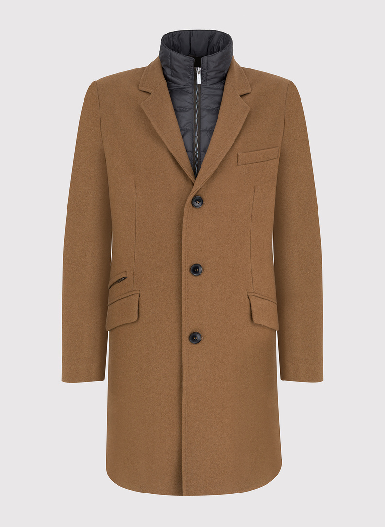 Męski płaszcz z wełną w kolorze kamelowym