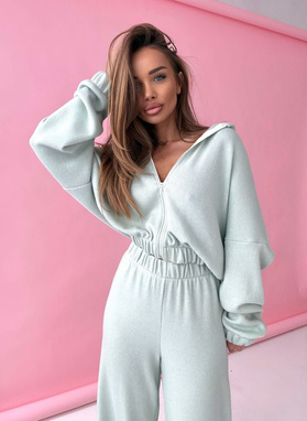 Pistacjowy gładki komplet damski z wełną