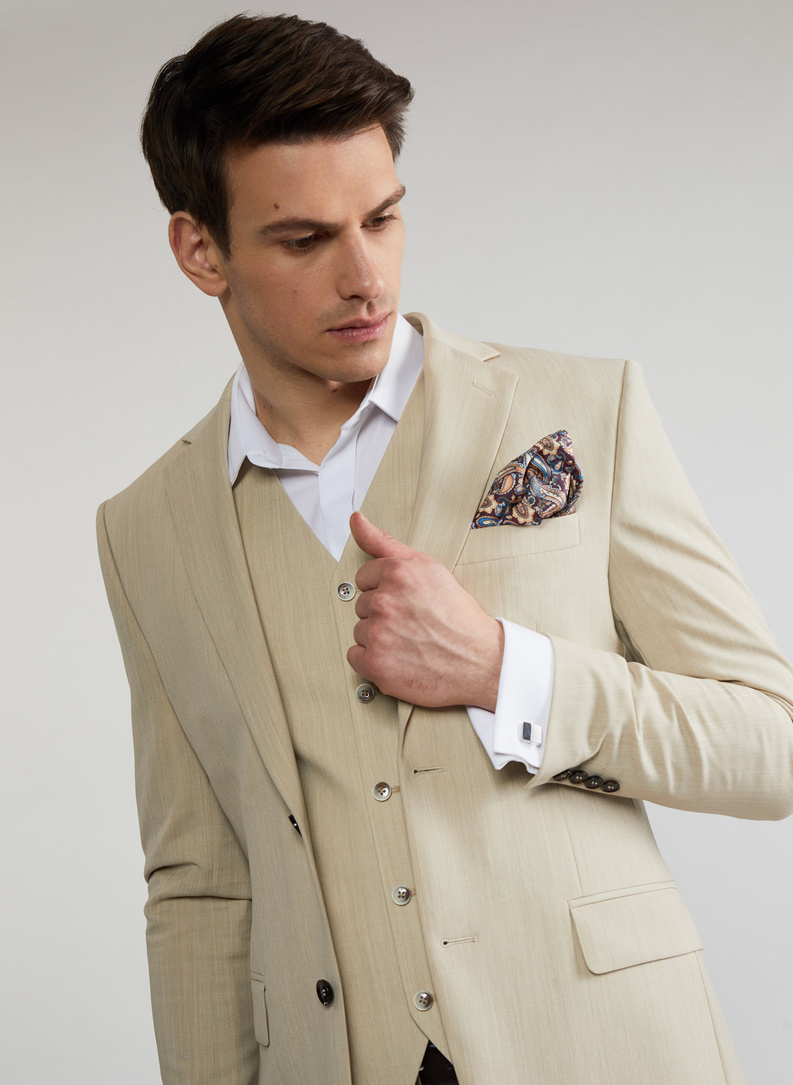 Beżowa kamizelka garniturowa P22SP-8X-009-E-S