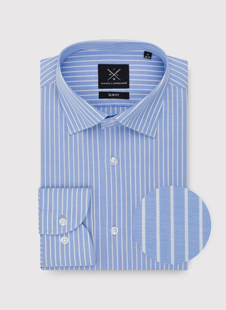 Błękitna koszula męska w paski