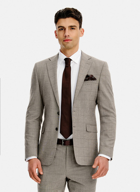 Brązowa marynarka garniturowa w kratę