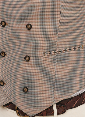 Dwurzędowa kamizelka męska w drobną kratę