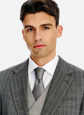 Wełniany szary garnitur w prążek