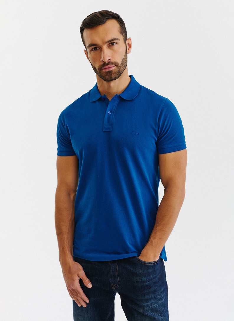 Gładki T-shirt polo w kolorze indygo