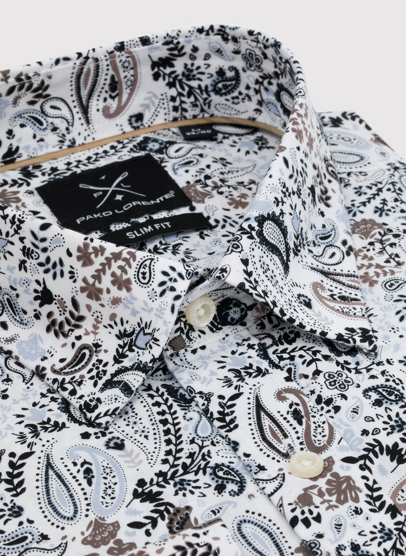 Biała koszula męska we wzór paisley