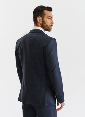 Granatowa marynarka garniturowa w bordową kratę Windowpane