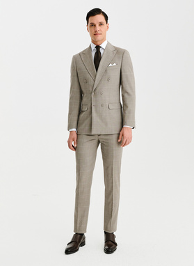 Ślubny dwurzędowy garnitur męski w kratkę