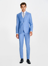 Niebieski wełniany garnitur męski