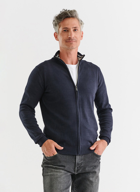 Granatowy rozpinany sweter męski ze stójką