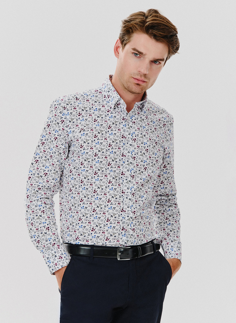 Koszula męska w kwiatowy wzór długi rękaw