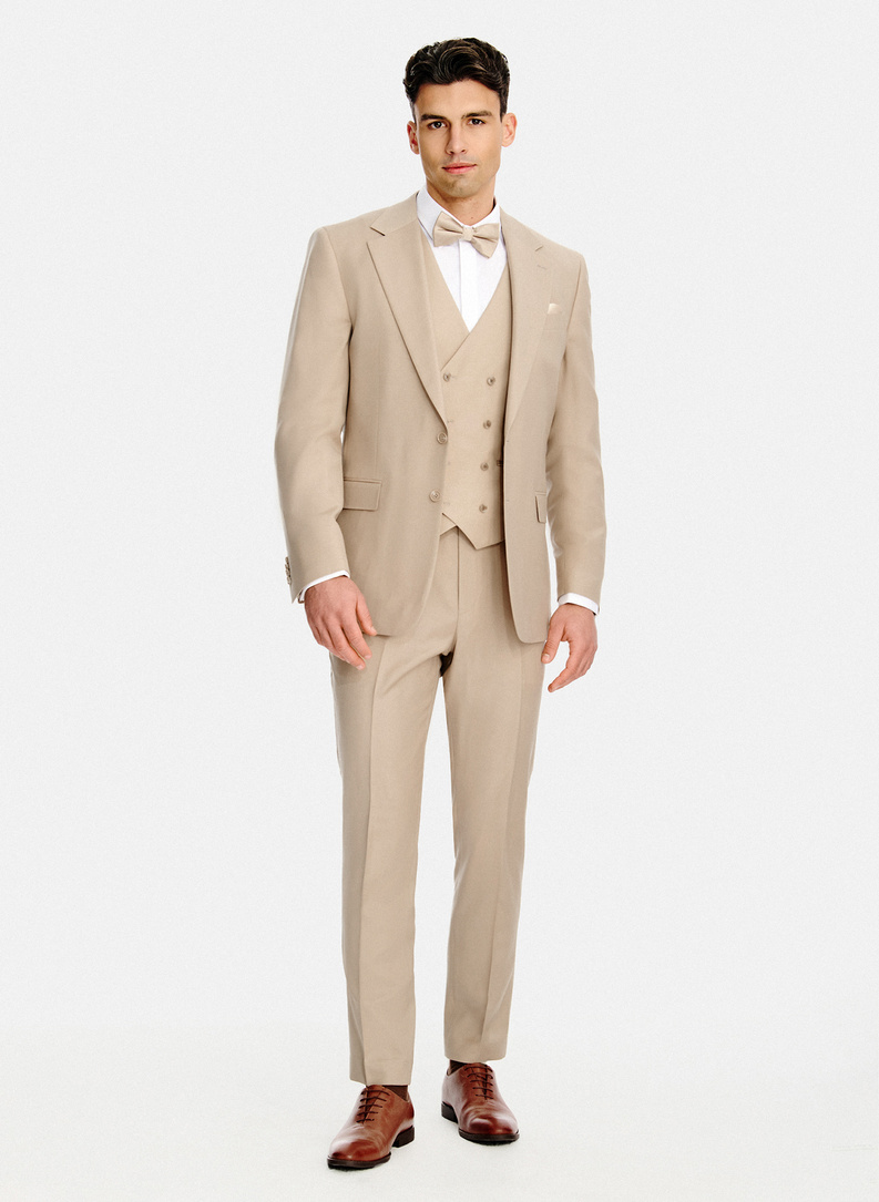 Beżowa marynarka garniturowa z wełny