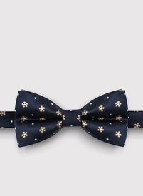 Granatowa mucha męska w srebrne i złote kwiatki i kropki