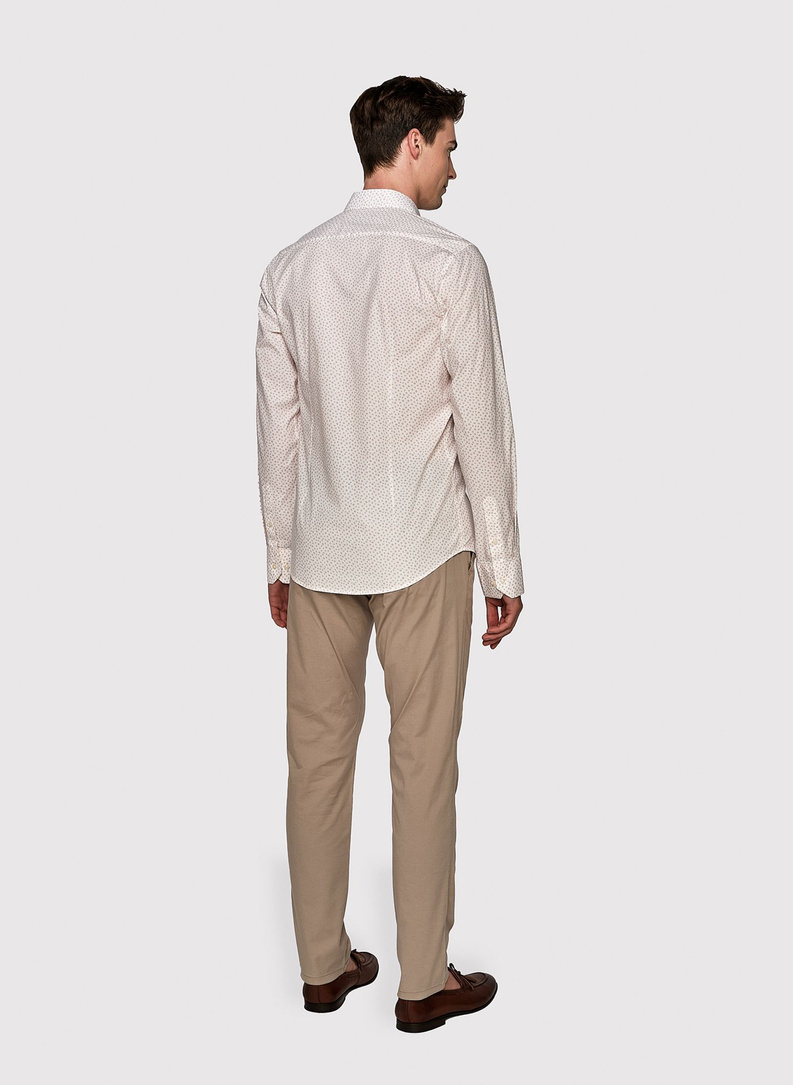 Biała koszula męska w pomarańczowy mikrowzór