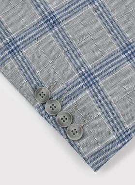 Szara marynarka garniturowa w niebiesko-białą kratę