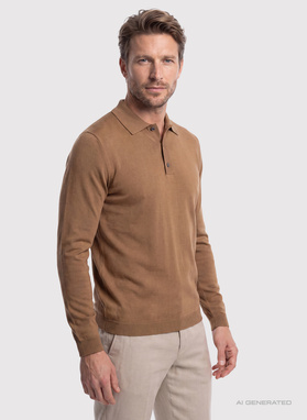 Kamelowy sweter z kołnierzykiem polo