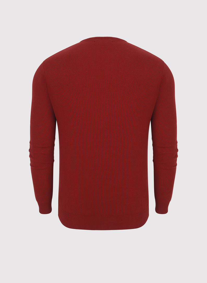 Czerwony sweter męski z okrągłym dekoltem