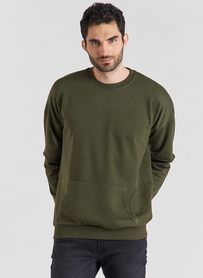 BLUZA Z OKRĄGŁYM DEKOLTEM - ZIELONA P20WF-2B-015-Z