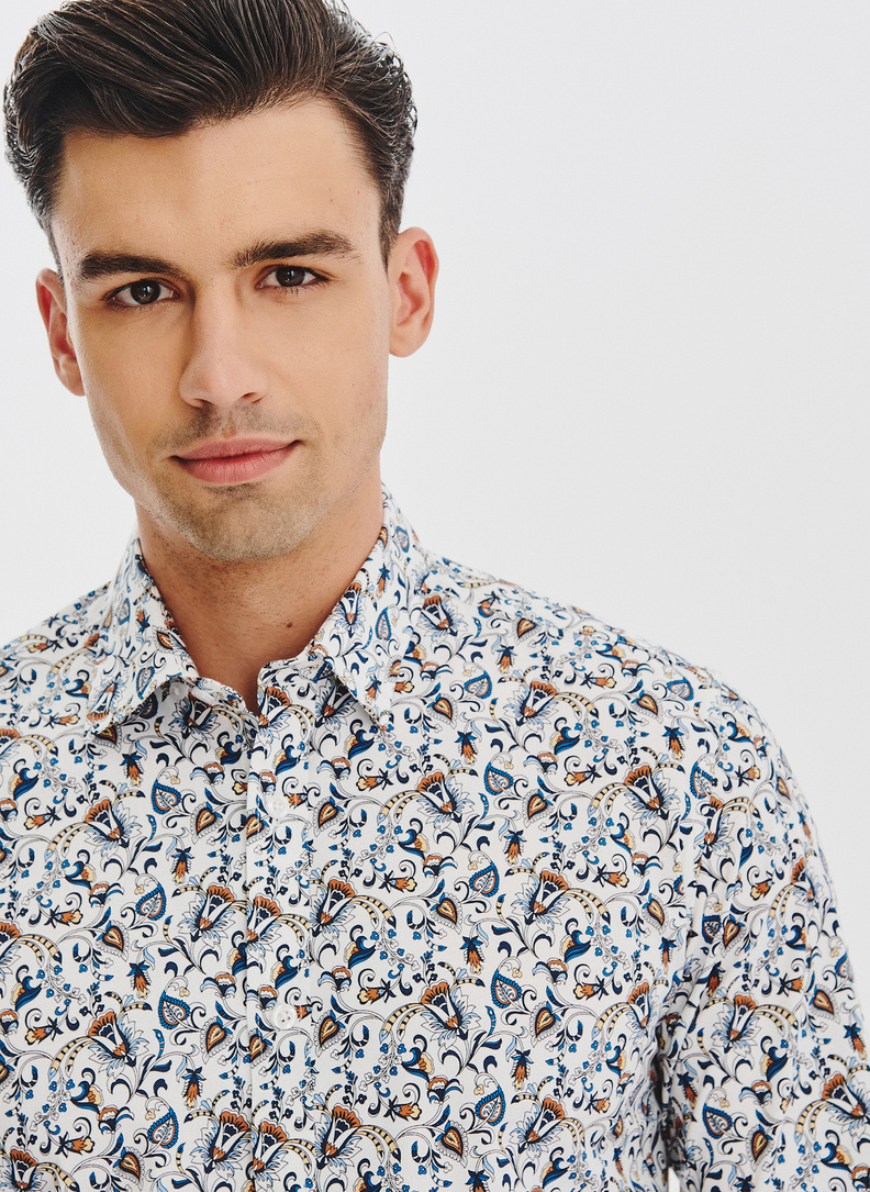 Biała koszula męska kolorowe kwiaty