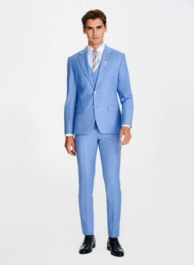 Niebieski wełniany garnitur męski