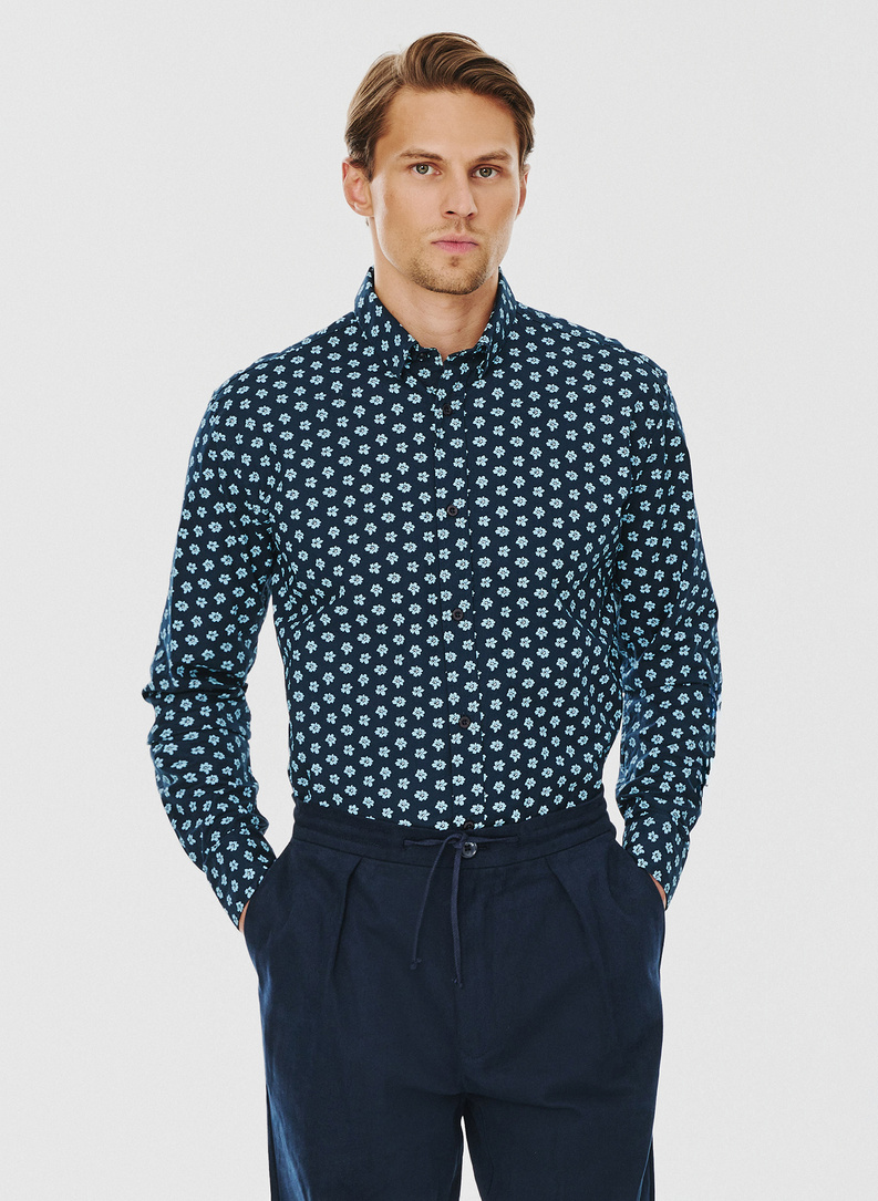 Granatowa koszula męska w kwiaty