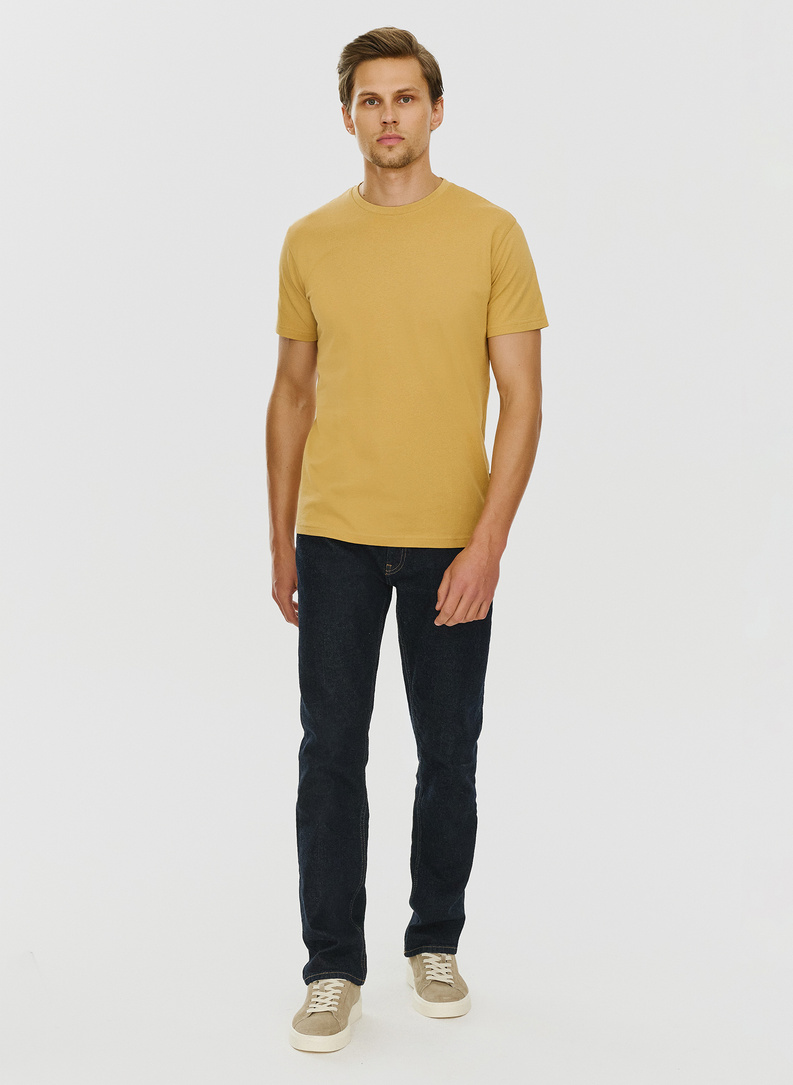 Bawełniany żółty t-shirt z okrągłym dekoltem