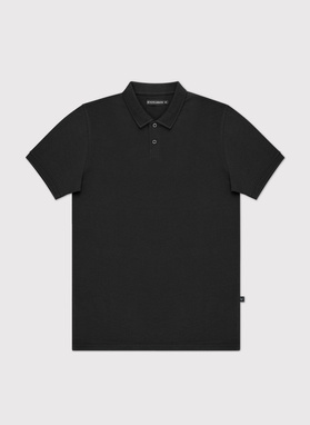 Gładki bawełniany t-shirt polo w kolorze czarnym