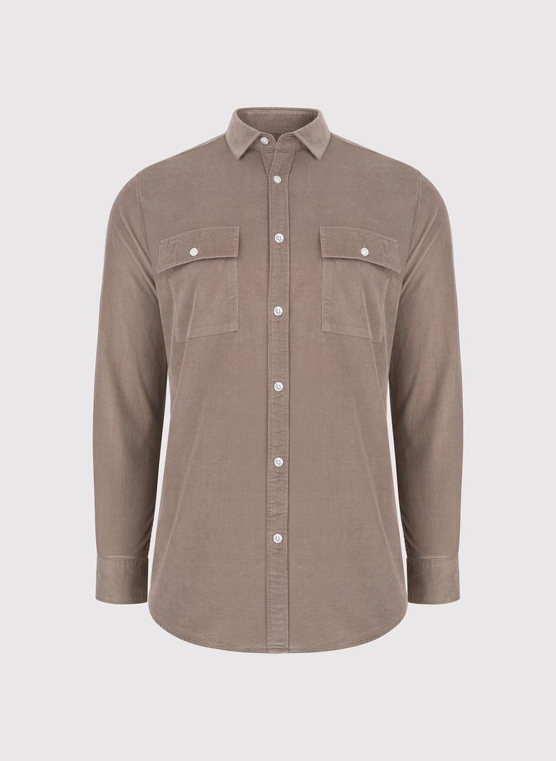 Brązowa koszula sztruksowa z kieszeniami na piersi