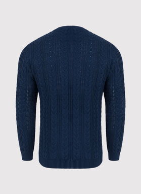 Granatowy sweter męski o warkoczowym splocie