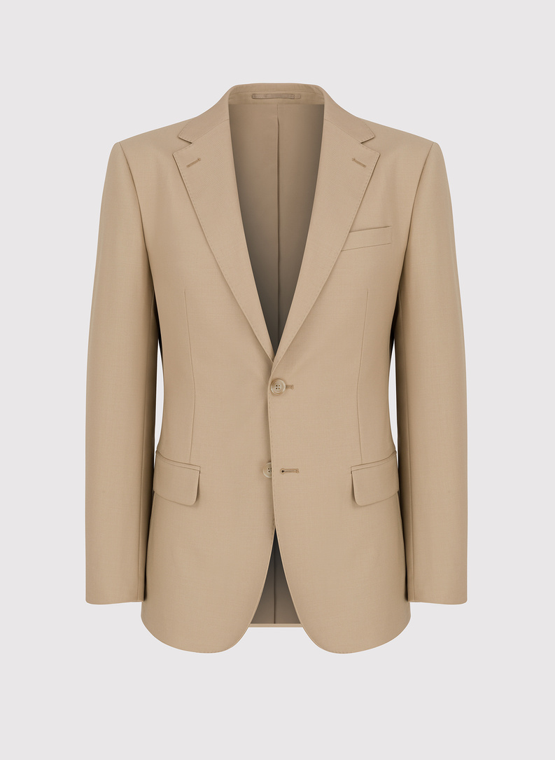 Beżowy męski garnitur z wełną