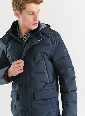 Granatowa pikowana kurtka z kapturem