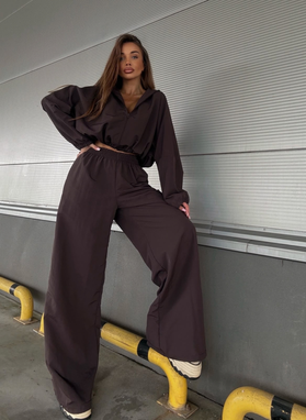 Brązowy komplet MIJAS szerokie spodnie i bluza oversize