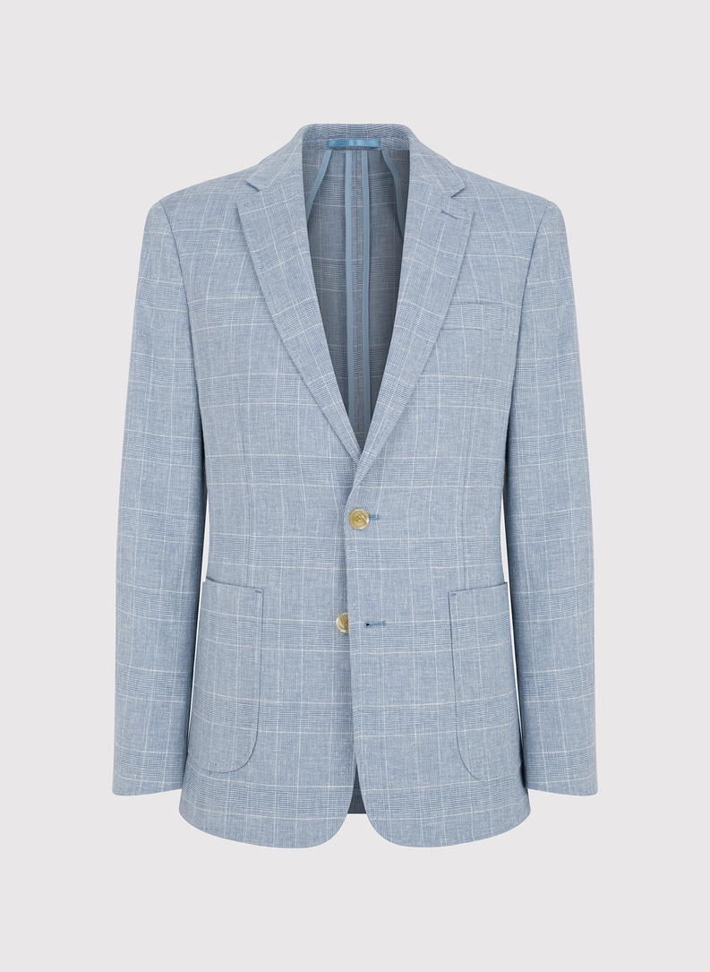 Niebieska marynarka z lnu w kratkę