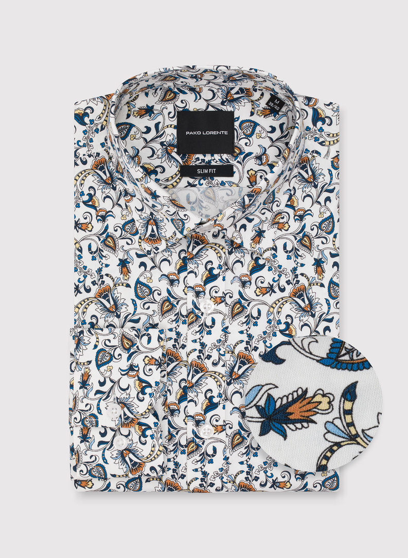 Biała koszula męska kolorowe kwiaty