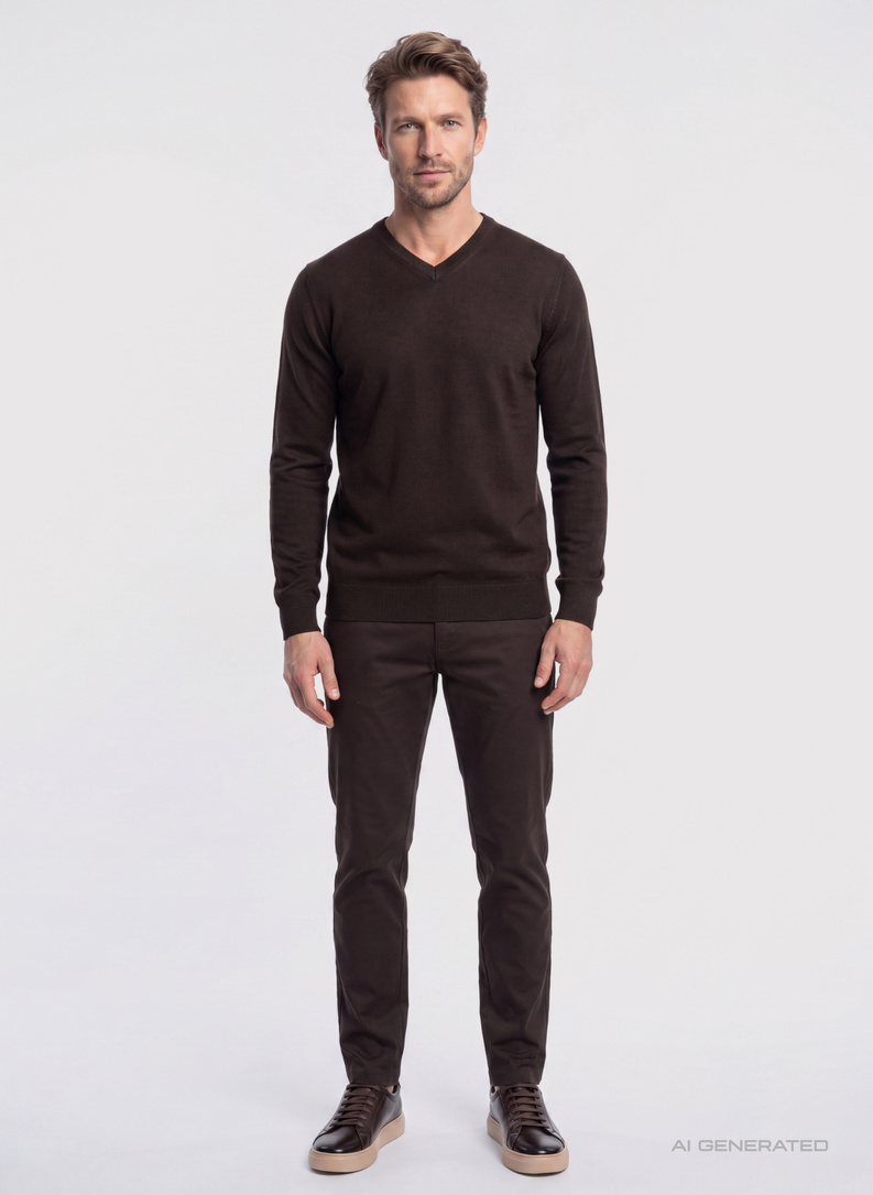 Brązowy sweter v-neck