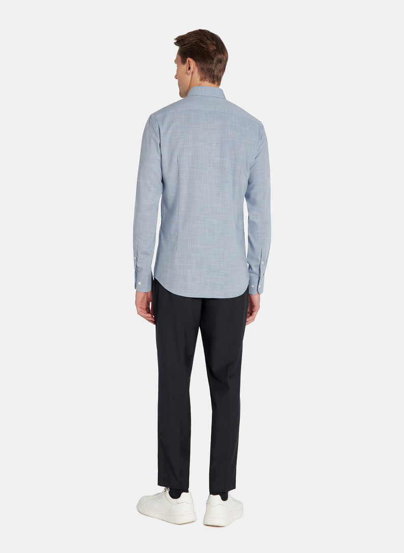 Granatowa koszula w drobną kratę