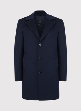 Męski granatowy płaszcz z wełną