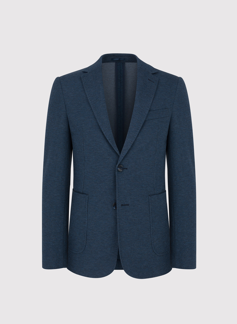 Granatowa marynarka w pepitkę z dzianiny